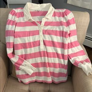 LOFT Pink and White Striped Button-Up